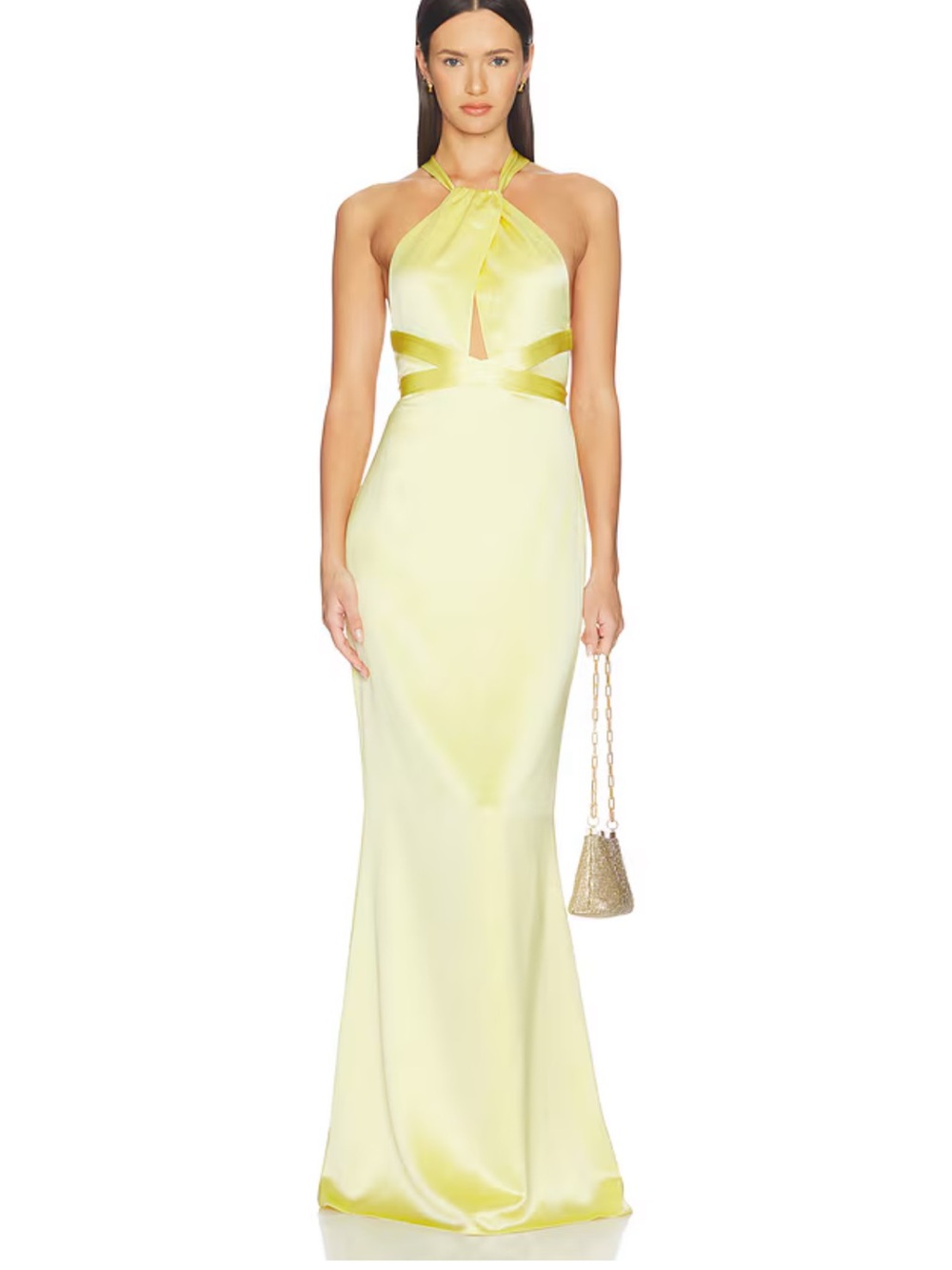 Retrofete Lemon Halter Cutout Satin Maxi Dress